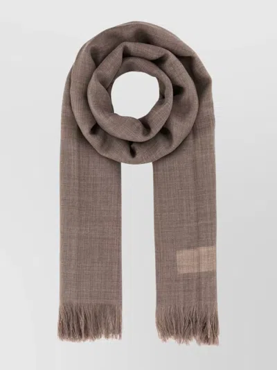 Weekend Max Mara Wool Ken Scarf With Embroidered Detail And Fringed Edges In Brown