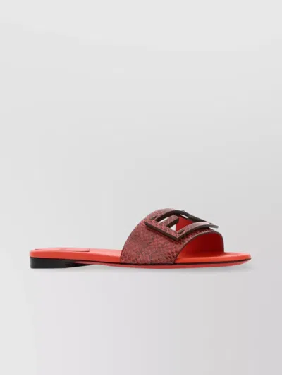 Fendi Leather Flat Sole Slides With Metal Embellishment