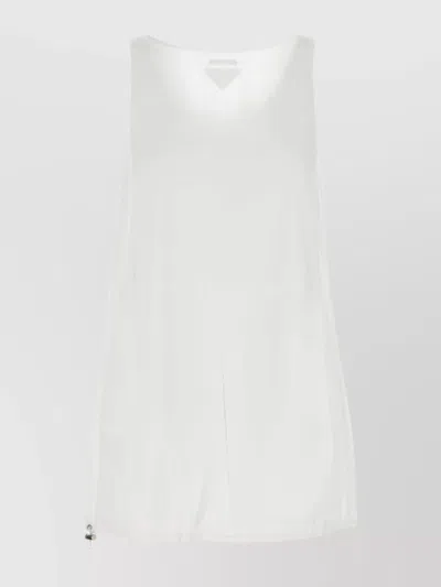 Prada Cotton Reversible Mini Dress With Elastic Hem In White