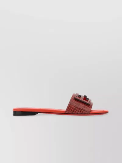 Fendi Leather Flat Sole Slides With Metal Embellishment