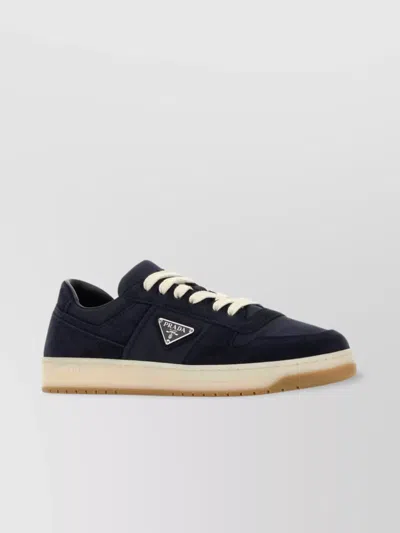 Prada Navy Blue Canvas And Suede Downtown Sneakers In Blue