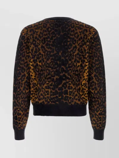 Versace Leopard Jacquard Chenille Knit Sweater In Animal Print