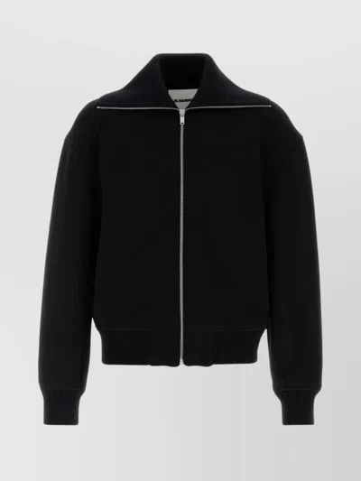 Jil Sander Black Wool Sweather With Zip Up Element