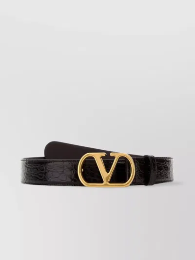 Valentino Leather Belt With Adjustable Length And Gold-tone Buckle In Brown