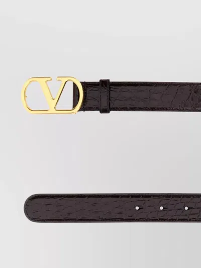 Valentino Leather Belt With Adjustable Length And Gold-tone Buckle In Brown