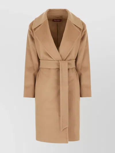 S Max Mara Waist Belted Long Sleeve Coat In Brown