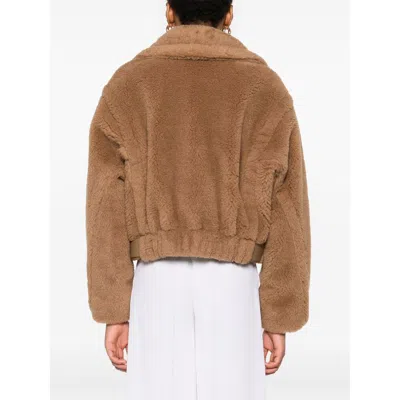 Max Mara Textured Camel Coat With Classic Lapel In Brown