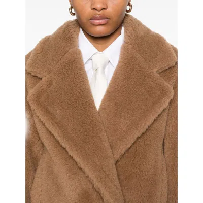 Max Mara Textured Camel Coat With Classic Lapel In Brown
