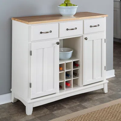 Hivvago Natural Wood Top Kitchen Island Sideboard Cabinet Wine Rack In White In White