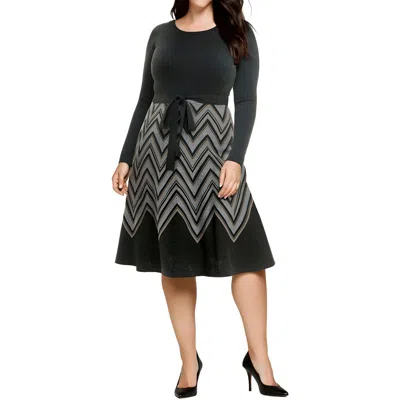 Taylor Plus Womens Chevron Knit Sweaterdress In Black