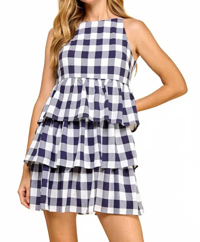 Tcec Gingham Tiered Hem Mini Dress In Navy