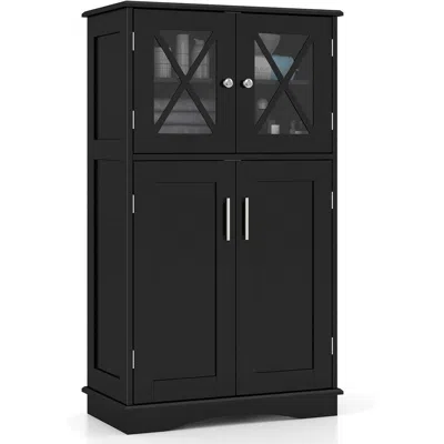 Hivvago Bathroom Towel Linen Cabinet With Glass Doors And Storage Shelves