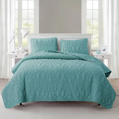 Hivvago King Coastal Beach Starfish Seashell Seahorse Aqua Blue Teal 3-piece Quilt Set In Blue
