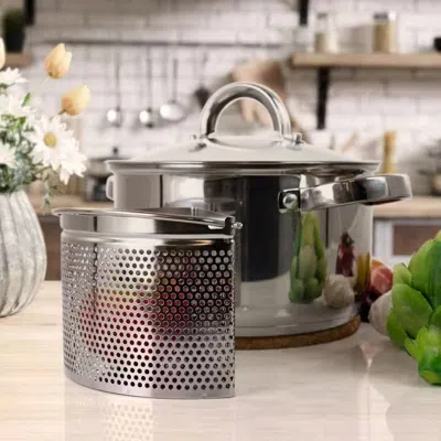 Hivvago Stainless Steel 4-quart Dutch Oven With 3-section Dividers And Lid In Metallic