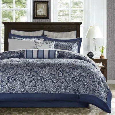 Hivvago California King 12-piece Reversible Microfiber Comforter Set Navy Blue White In Blue