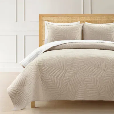 Hivvago Lightweight Fern Leaf Reversible 3-pc White Beige Cotton Quilt Set In Neutral