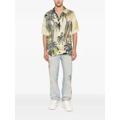 Amiri Convertible-collar Printed Satin-jacquard Shirt