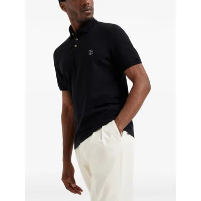 Brunello Cucinelli Midnight Polo Shirt With Buttoned Placket