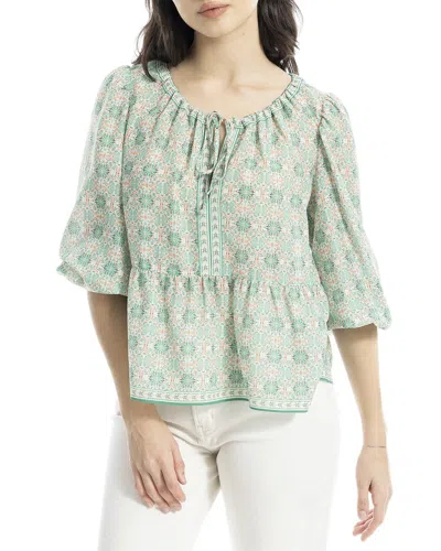 Max Studio Ballon Sleeve Blouse In Green