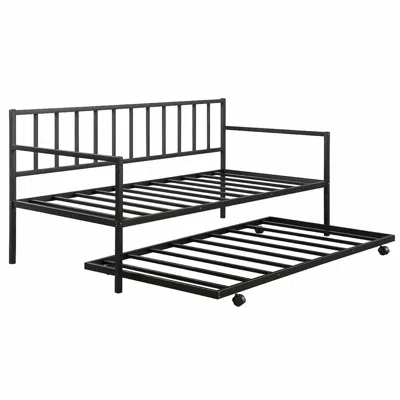 Hivvago Twin Size Black Metal Daybed With Roll-out Trundle Bed Frame In Black