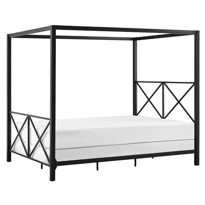 Hivvago Queen Size Modern Black Metal Four-poster Canopy Bed Frame In Black
