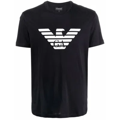 Emporio Armani Black Crewneck T-shirt With Logo Embroidery On The Front In Black