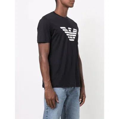 Emporio Armani Black Crewneck T-shirt With Logo Embroidery On The Front In Black