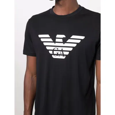 Emporio Armani Black Crewneck T-shirt With Logo Embroidery On The Front In Black
