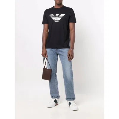 Emporio Armani Black Crewneck T-shirt With Logo Embroidery On The Front In Black