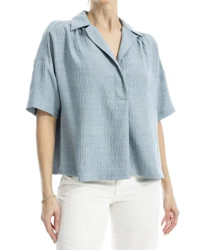 Max Studio Elbow Sleeve Half Placket Collared Shirt In Blue