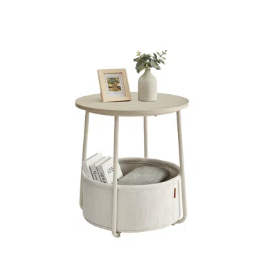 Breebe Small End Table With Fabric Basket In White