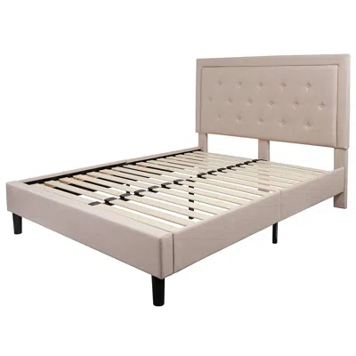 Hivvago Queen Beige Upholstered Platform Bed Frame With Button Tufted Headboard In Pink