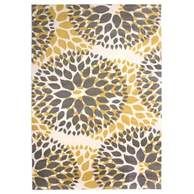 Hivvago 5' X 7' Grey Yellow Floral Woven Stain Resistant Polypropylene Area Rug In Multi