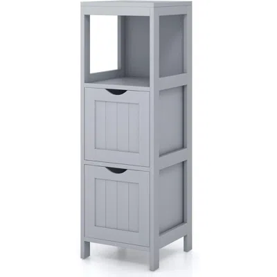 Hivvago Modern Farmhouse 2-drawer Bathroom Floor Cabinet With Shelf In Grey Wood Finish In Gray