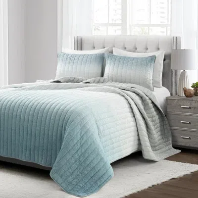 Hivvago Aqua Blue And Grey Lightweight Polyester Fabric 3 Piece Quilt Set