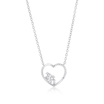 Simona Sterling Silver, Multi-shaped Diamond Heart Necklace