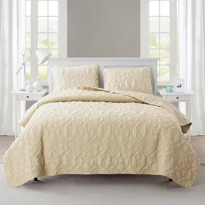 Hivvago Coastal Beach Starfish Seashells Sea Horse Sand Tan 3-piece Quilt Set In Neutral