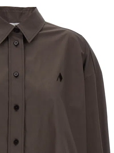 Attico Diana Oversized Cotton Poplin Shirt In Brown