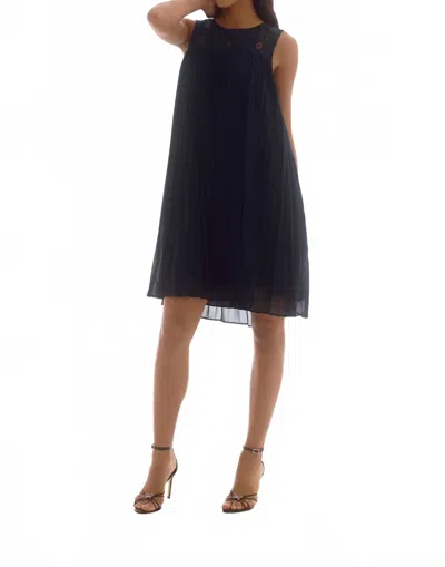 Joseph Ribkoff Lace Chiffon Pleated Trapeze Midi Dress In Midnight Blue In Blue