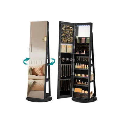 Breebe 6 Leds Lockable Mirror Jewelry Cabinet In Black