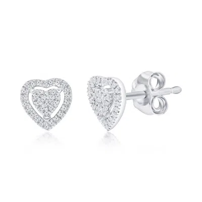 Simona Sterling Silver Halo Heart Diamond Studs