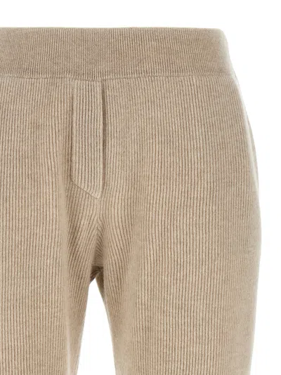 Brunello Cucinelli Ribbed Texture Elastic Waistband Trousers In Brown