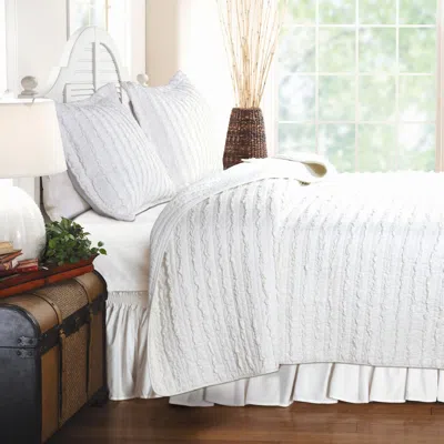 Hivvago King Size 3-piece Quilt Set With 2 Pillow Shams 100% Cotton White Ruffles In White