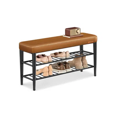 Breebe Shoe Bench With Metal Shelves - Caramel Brown In Brown
