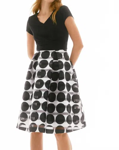 Joseph Ribkoff Stripe Polka Dot Fit And Flare Dress In Black/vanilla