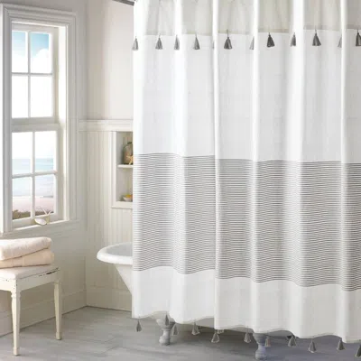 Hivvago 72-inch Grey And White Stripes Cotton Shower Curtain With Tassels