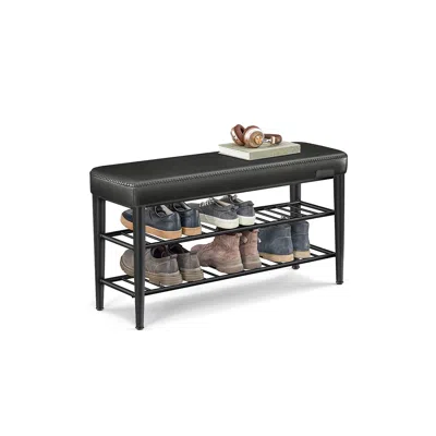 Breebe Shoe Bench With Metal Shelves - Ink Black In Black