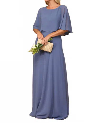 Eva Vienna Chiffon Cape Prom Evening Dress In Slate Blue