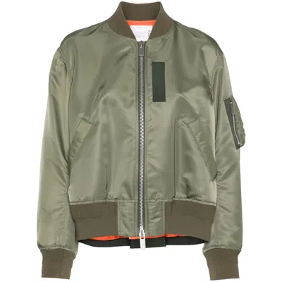 Sacai Khaki Nylon Twill Bomber Jacket In Green