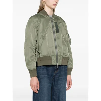 Sacai Khaki Nylon Twill Bomber Jacket In Green